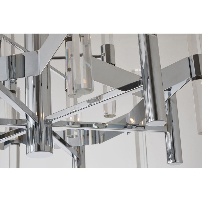 Two Tier Chrome Chandelier With Clear Crystal Rods