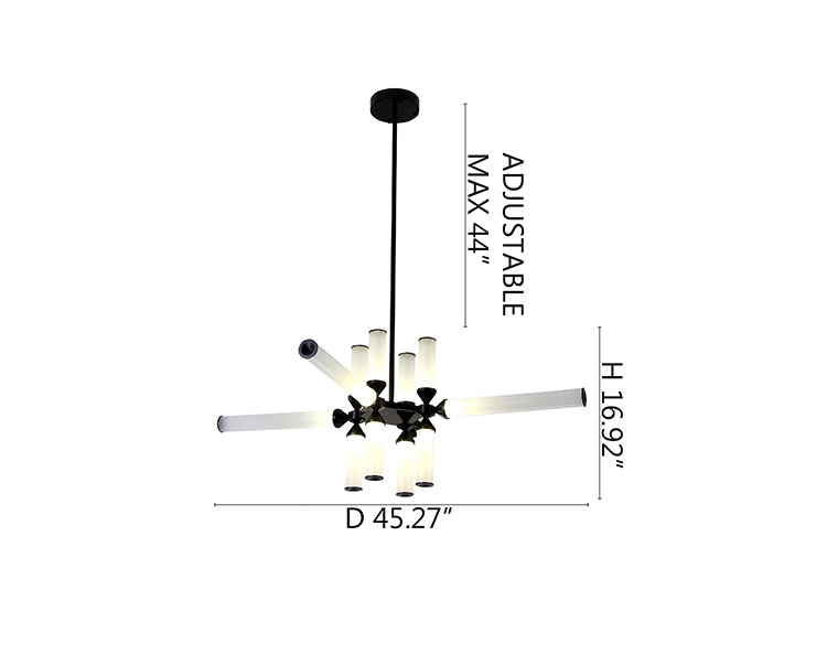 Black Aluminium Chandelier With White Glass Shades