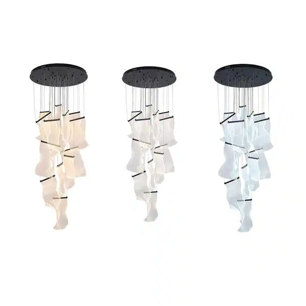 Satin Black 8-Light LED Chandelier with Acrylic Crumbled Sheet Pendants