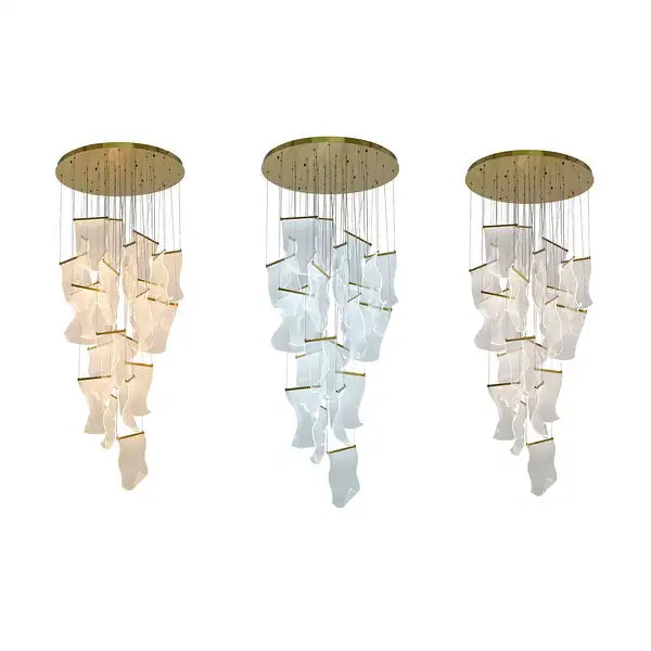 Flushed Brass Chandelier with Acrylic Crumbled Sheet Pendants