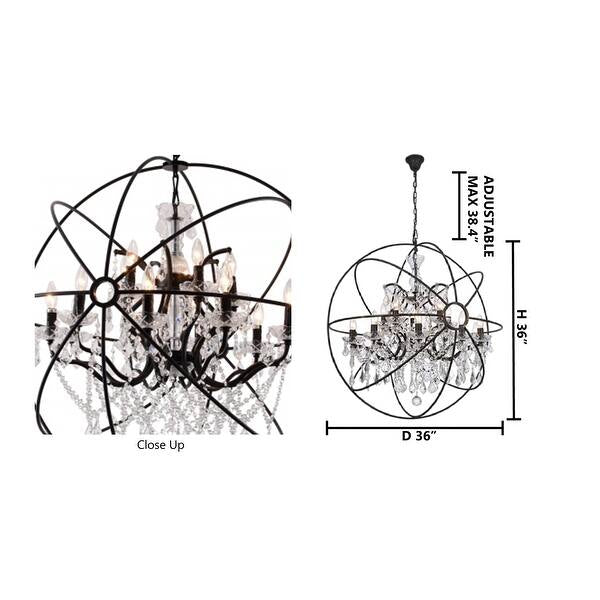 Chrome/Black Cage Chandelier with Clear Hanging Crystals