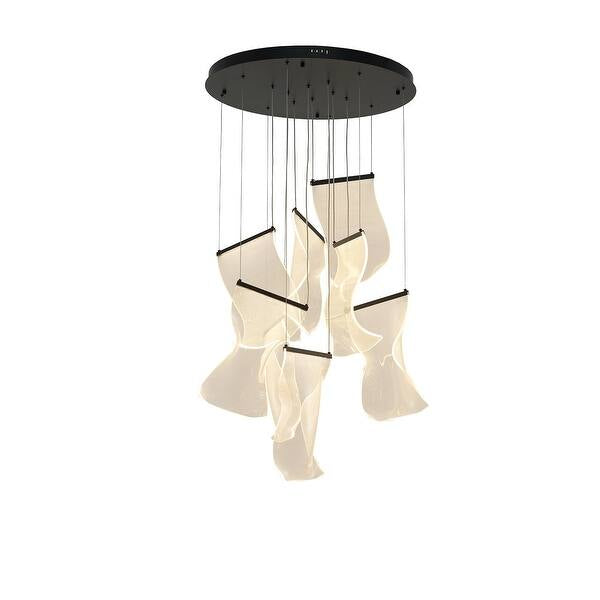 Satin Black LED Chandelier with Acrylic Crumbled Sheet Pendants