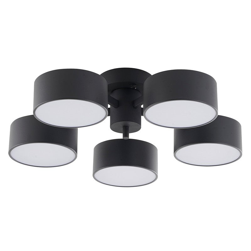 Gold Frame Light Fixture with Black Shades & White Frosted Diffusers