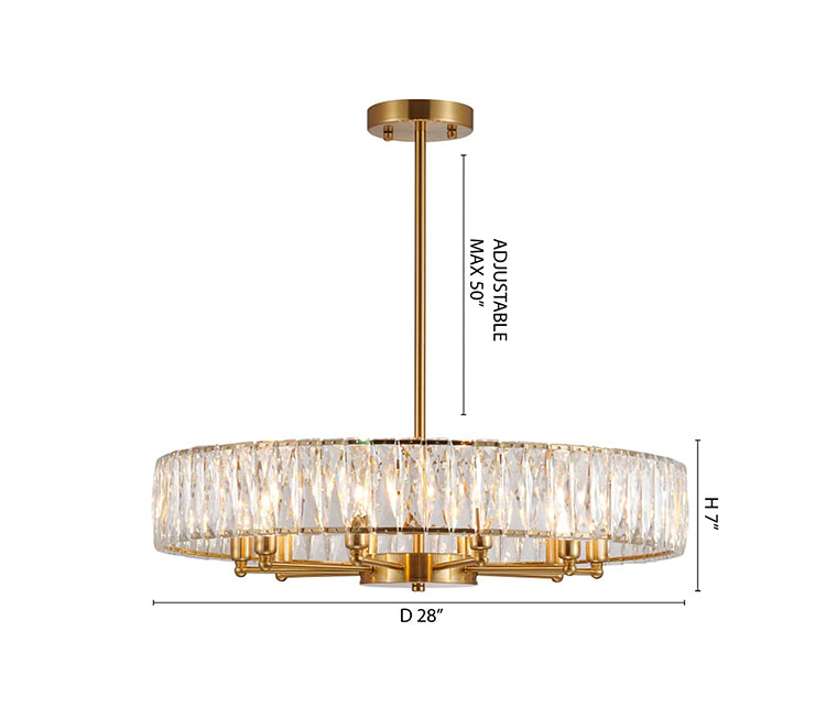 Round Gold Chandelier With A Clear Crystal Band
