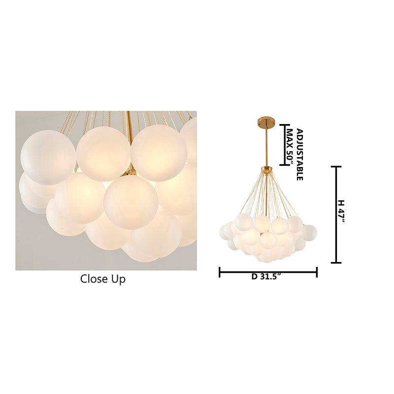 Gold Plated Frame Chandelier featuring White Frosted Glass Hanging Shades