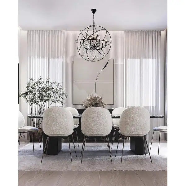 Chrome/Black Cage Chandelier with Clear Hanging Crystals