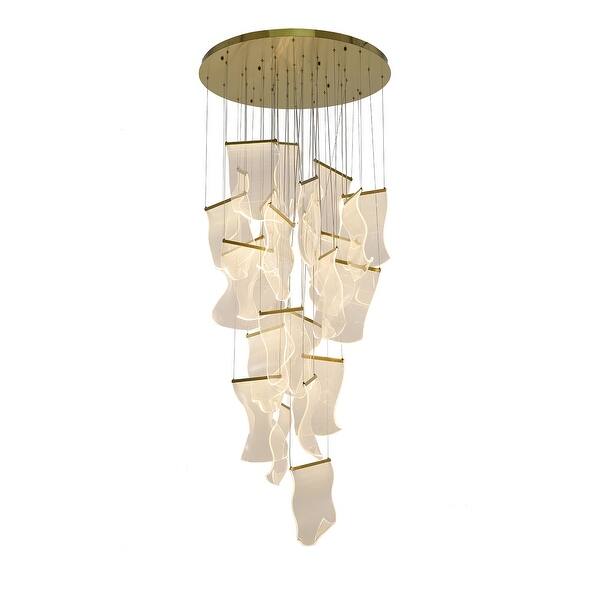 Flushed Brass Chandelier with Acrylic Crumbled Sheet Pendants