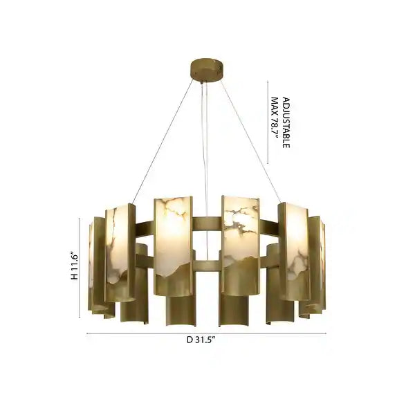 Satin Brass Alabaster LED Chandelier - Front view