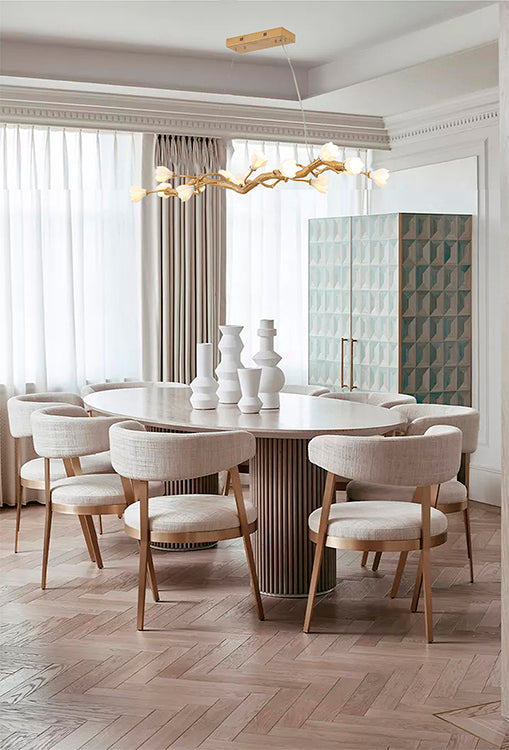Gold Branch Chandelier WITH White Ceramic Flower Shades