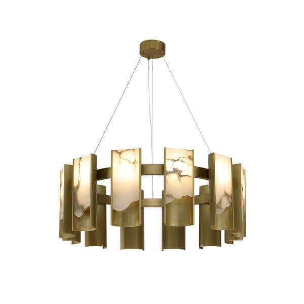 Satin Brass Alabaster LED Chandelier - Front view