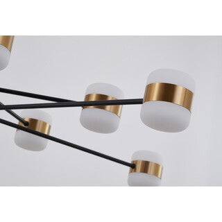 Black Metal Frame LED Chandelier with White & Gold Lights
