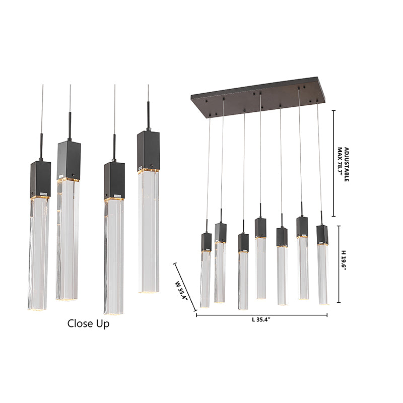 Black Gun Metal Flushed Frame With Hanging Clear Block Crystal Pendants