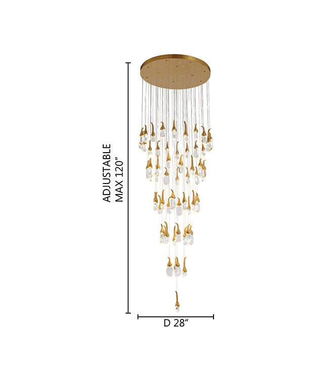 Antique Brass Chandelier With Crystal Hanging Bud Pendants