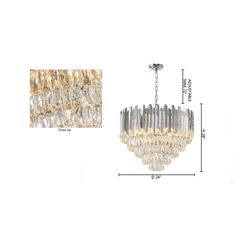 Chrome Chandelier With Clear Hanging Crystals