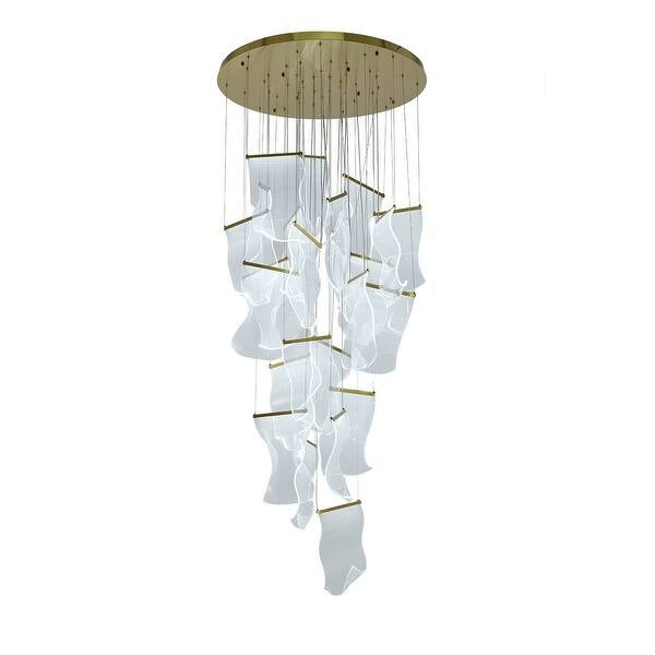 Flushed Brass Chandelier with Acrylic Crumbled Sheet Pendants