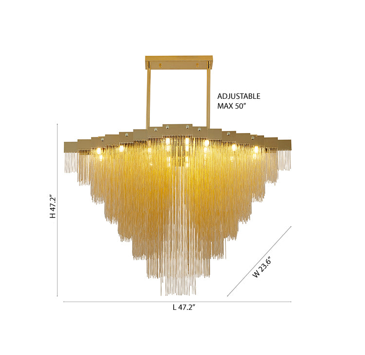 Gold Prism Chandelier With Hanging Aluminium Chains