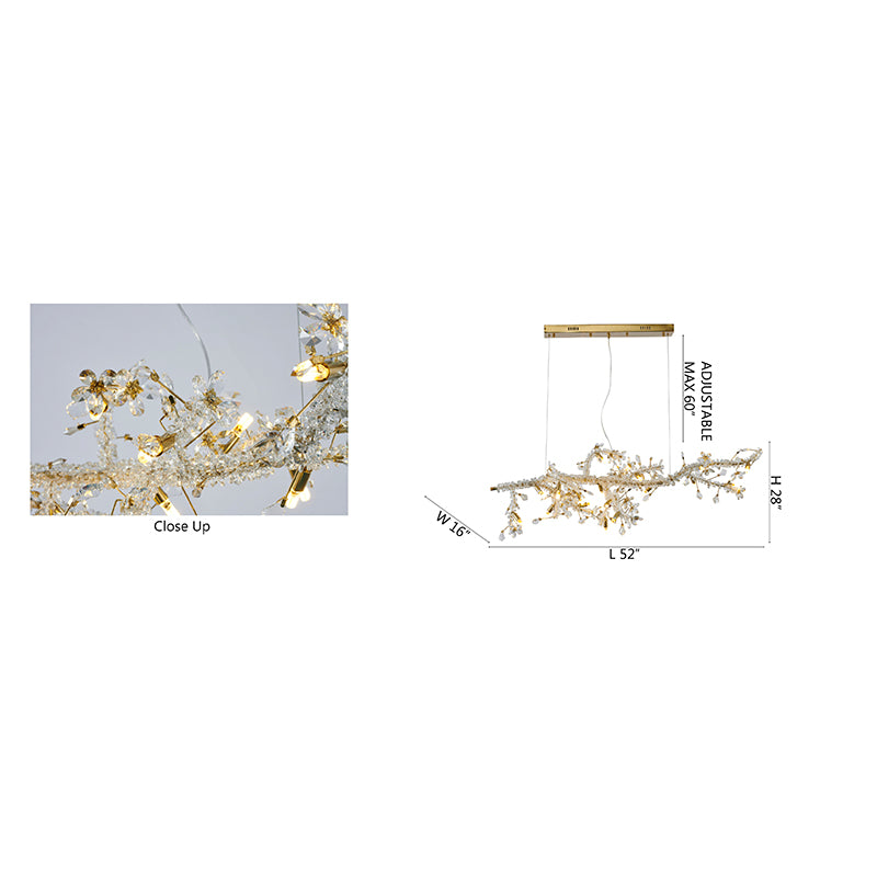 Gold Clear And Champagne Crystal Branch Chandelier With Flower Accents