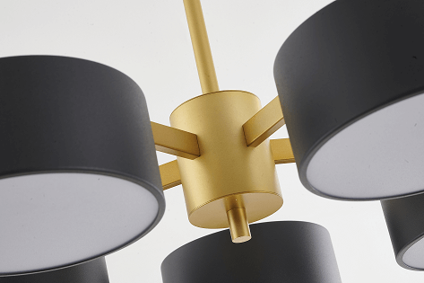 Gold Frame Light Fixture with Black Shades & White Frosted Diffusers