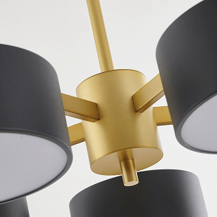 Gold Frame Light Fixture with Black Shades & White Frosted Diffusers