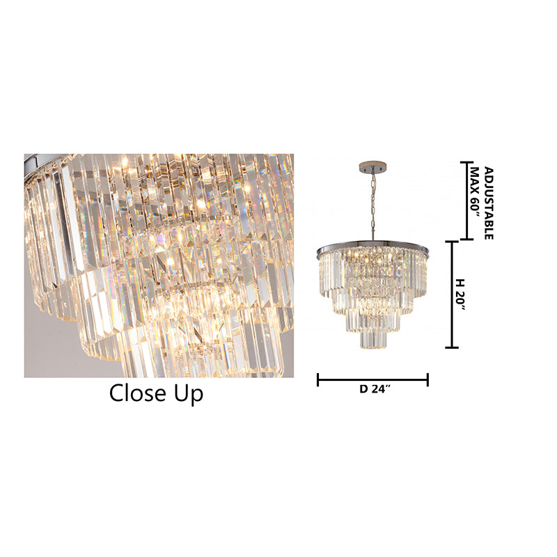 Four Tier Chrome Chandelier With Clear Hanging Crystals