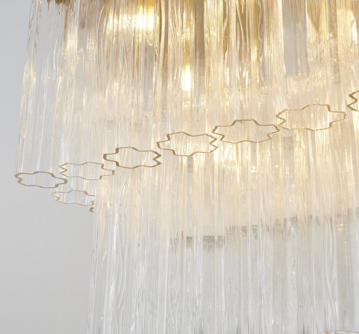 Satin Brass Rectangular Chandelier with Clear Ribbed Glass