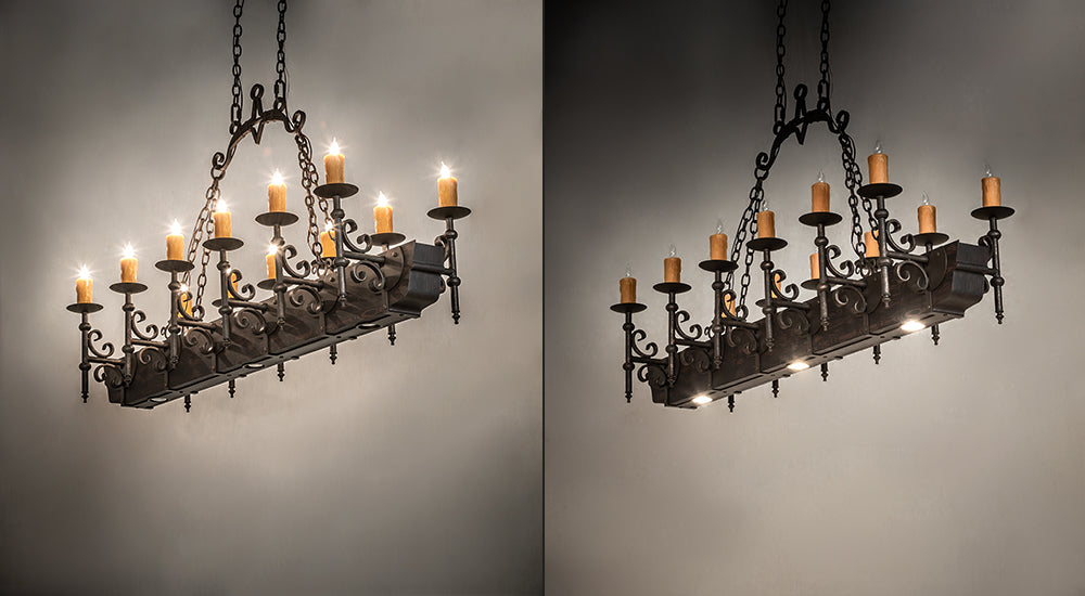 60" Long Tudor 12 Light Oblong Chandelier
