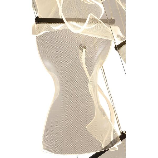 Satin Black 8-Light LED Chandelier with Acrylic Crumbled Sheet Pendants