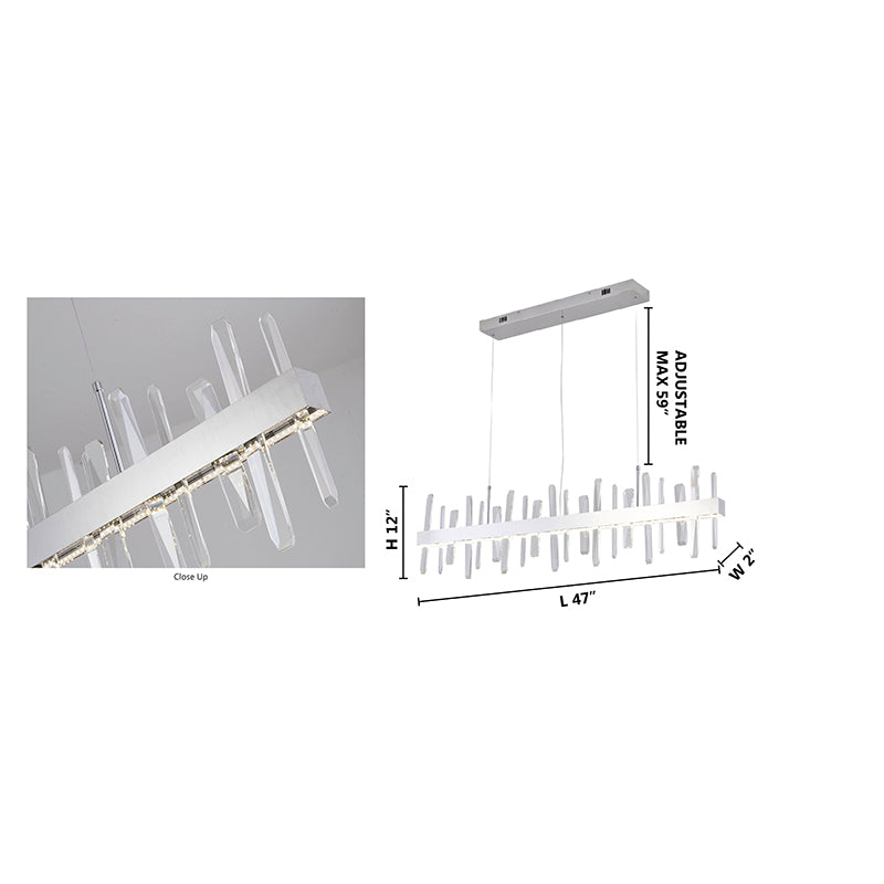 Chrome Linear LED Chandelier With Clear Crystals