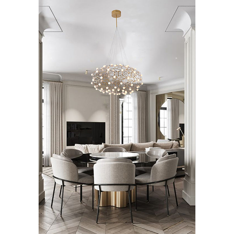 Gold Oval Shaped Honeycomb Chandelier With White Acrylic Diffusers