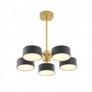 Gold Frame Light Fixture with Black Shades & White Frosted Diffusers