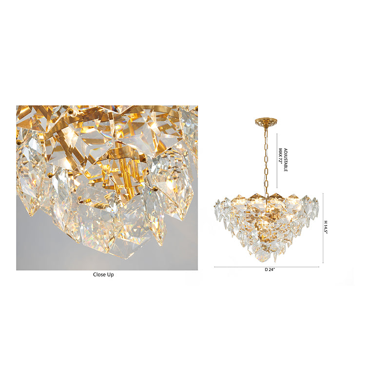 Gold Chandelier With Stunning Clear Hanging Crystals