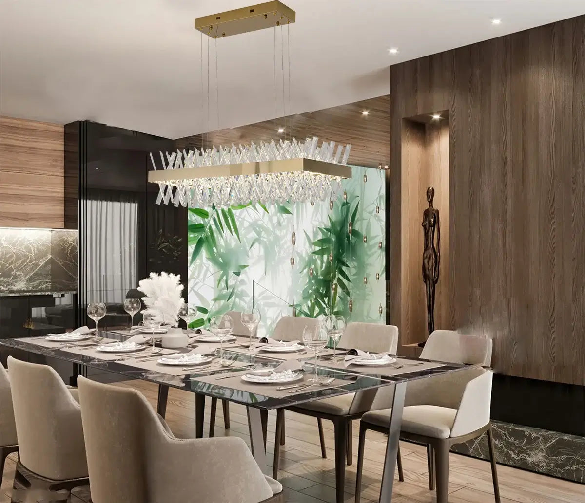 Dimmable Gold Metal LED Chandelier, Rectangular Design
by Bethel International