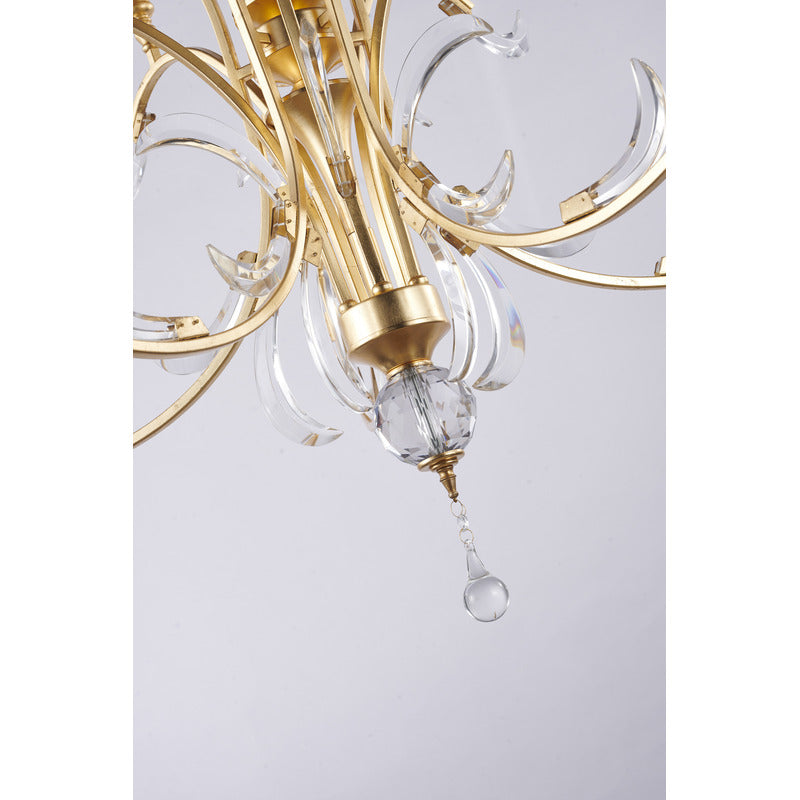 Gold Metal Leaf Chandelier With Clear Crystals