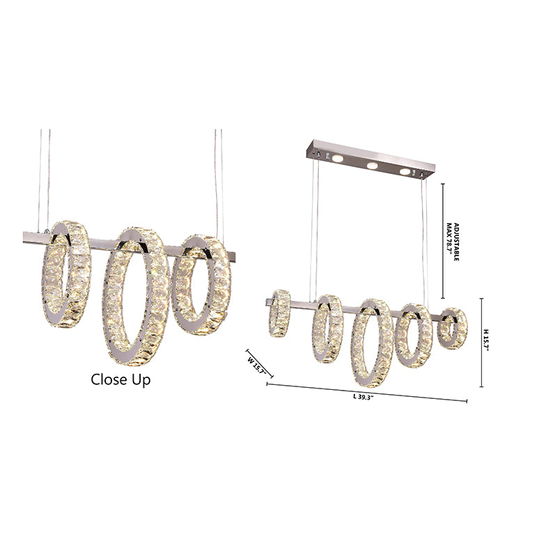 Five-Ring Chrome Crystal LED Chandelier