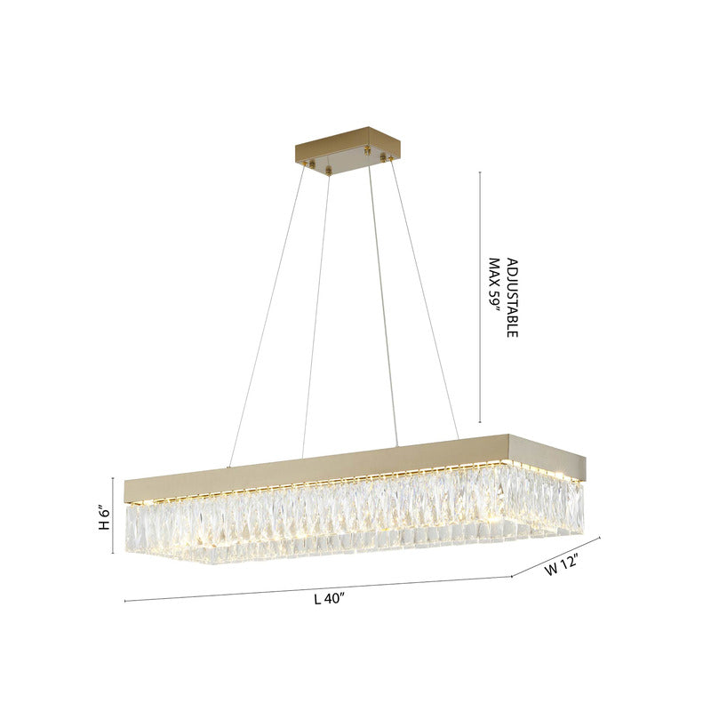 Gold Hairline LED Chandelier With Clear Hanging Crystals