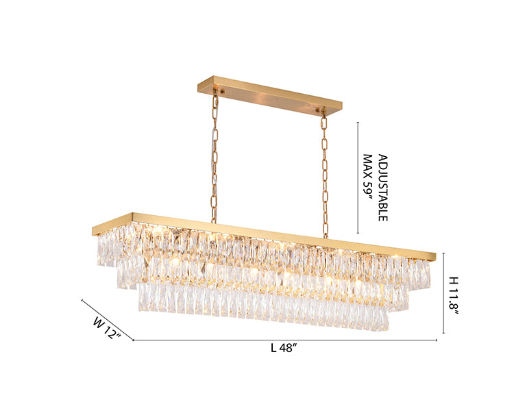 Rectangular Gold Metal FRAME Chandelier With Clear Hanging Crystals