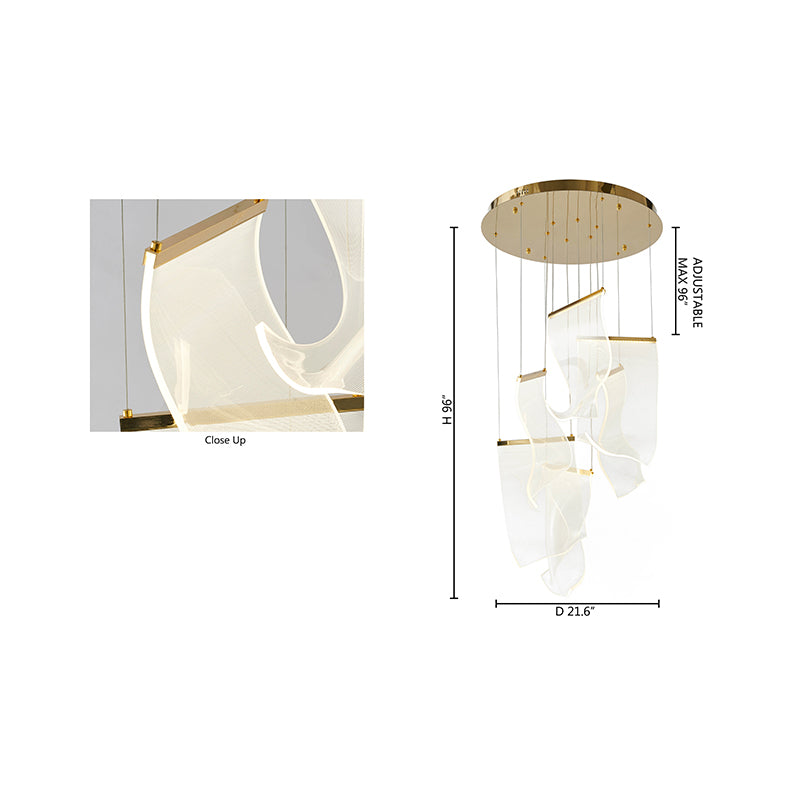Flushed Gold Chandelier With Acrylic Crumbled Sheet Hanging Pendants