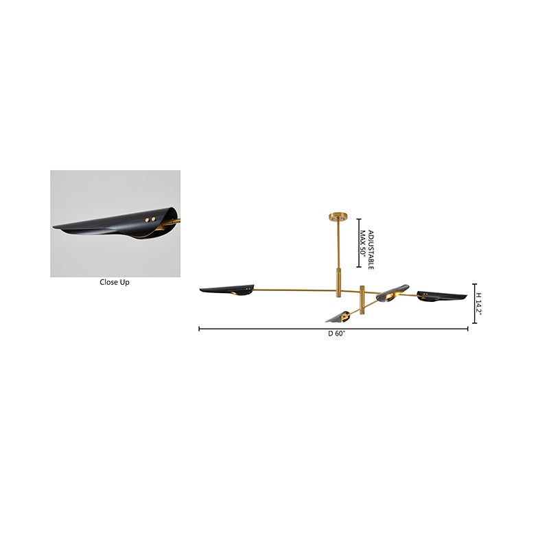 Gold Brass Chandelier With Black Shades