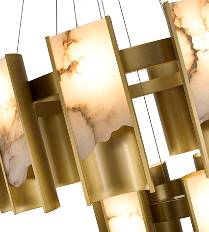 Modern Brass LED Chandelier with Alabaster - Close view