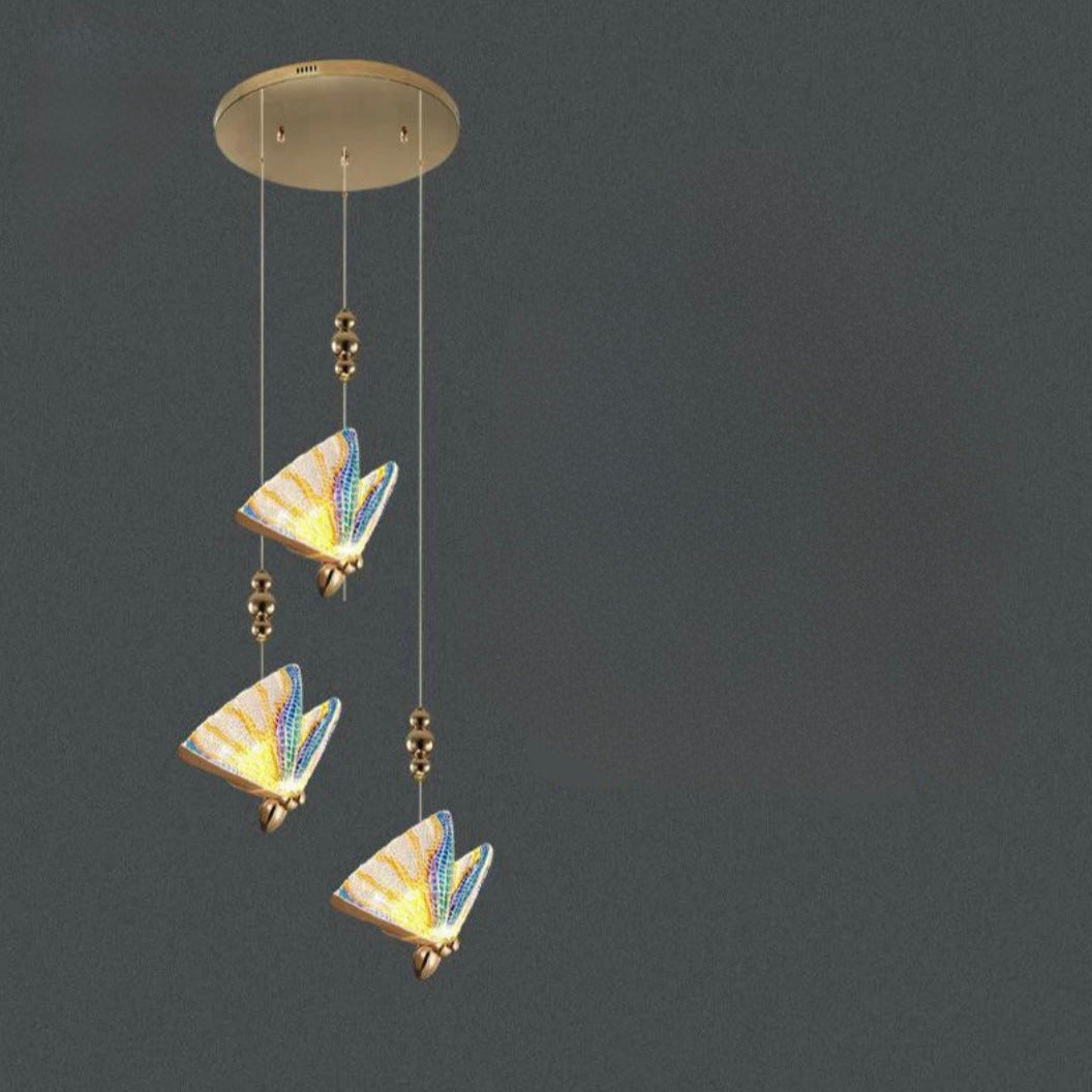 Elegant Satin Brass LED Chandelier with Butterfly Pendants
