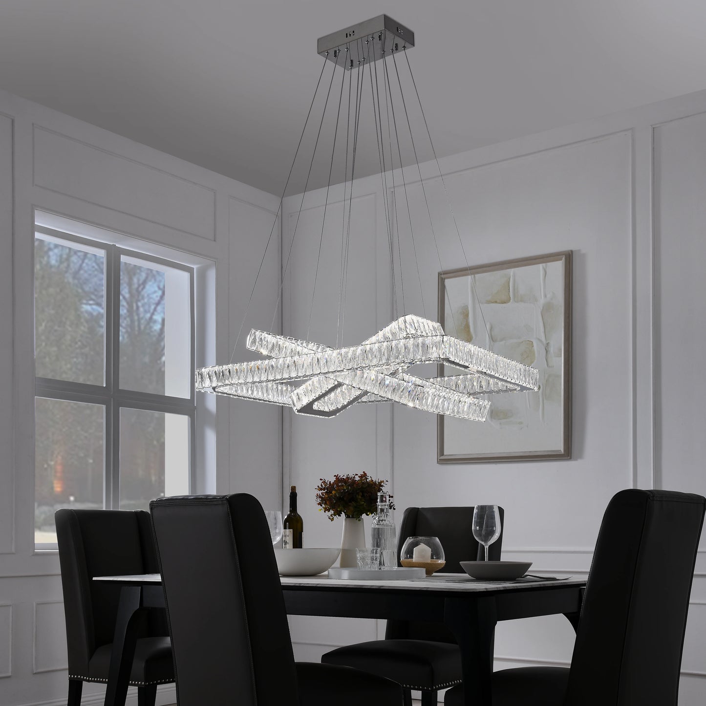Crystal Elegance LED Chandelier with 3 Rectangles