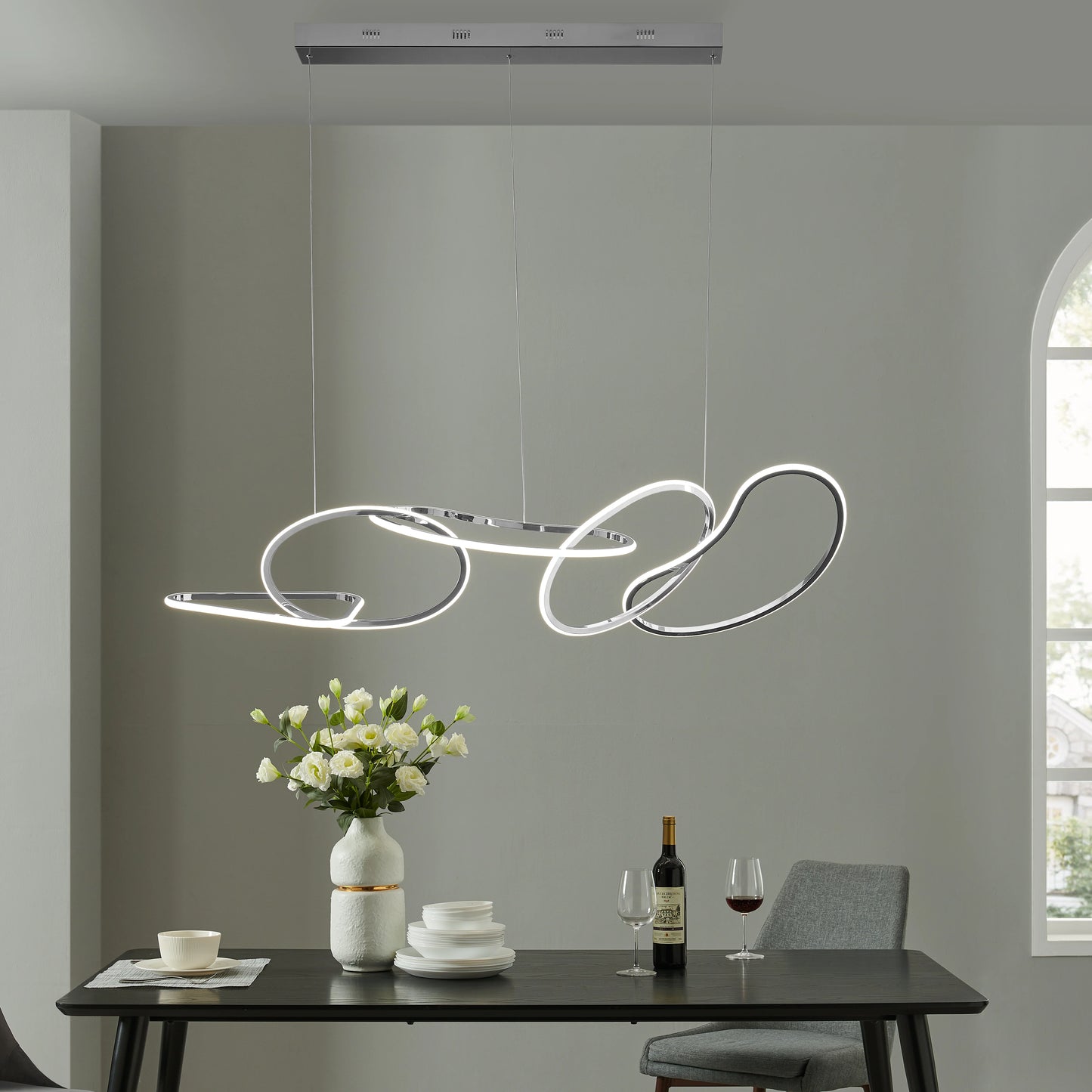 Seoul LED Hoops Rectangular Chrome Chandelier