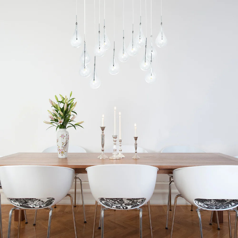 14-Light Glass Drop Chandelier with Chrome Canopy