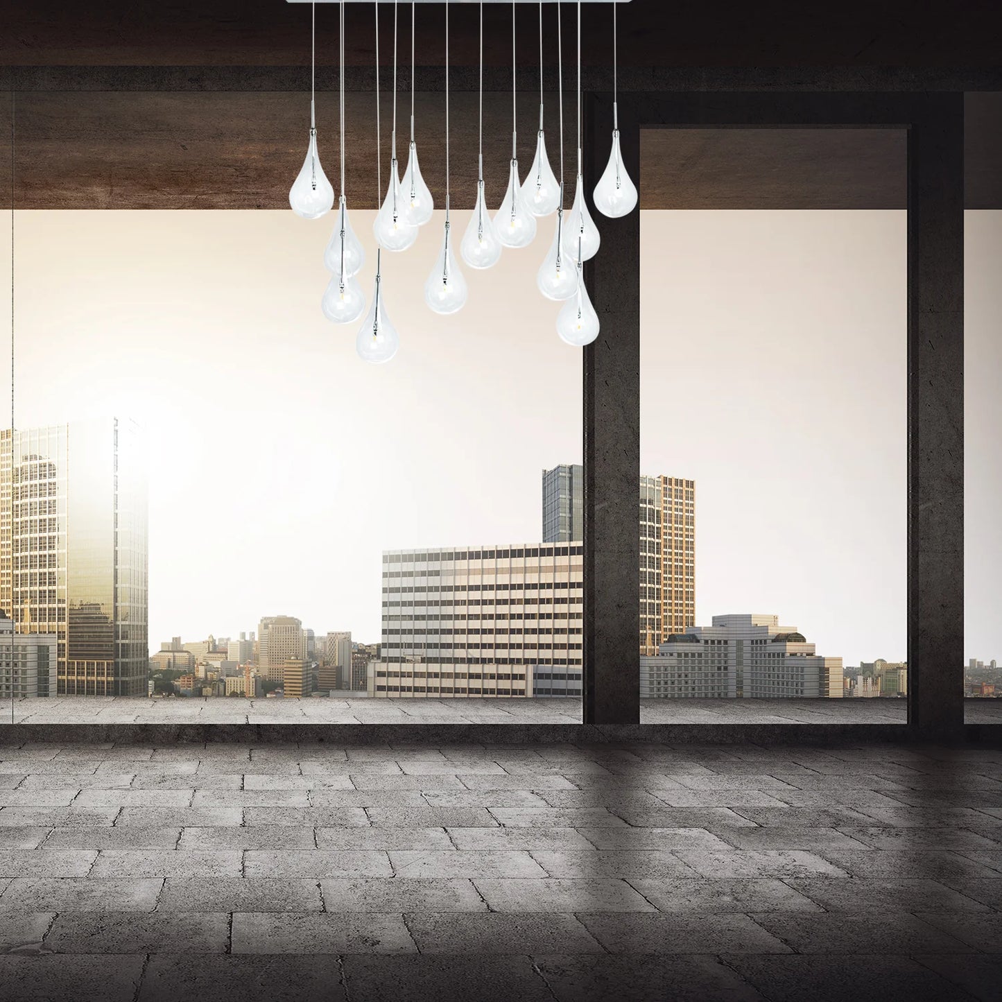 14-Light Glass Drop Chandelier with Chrome Canopy