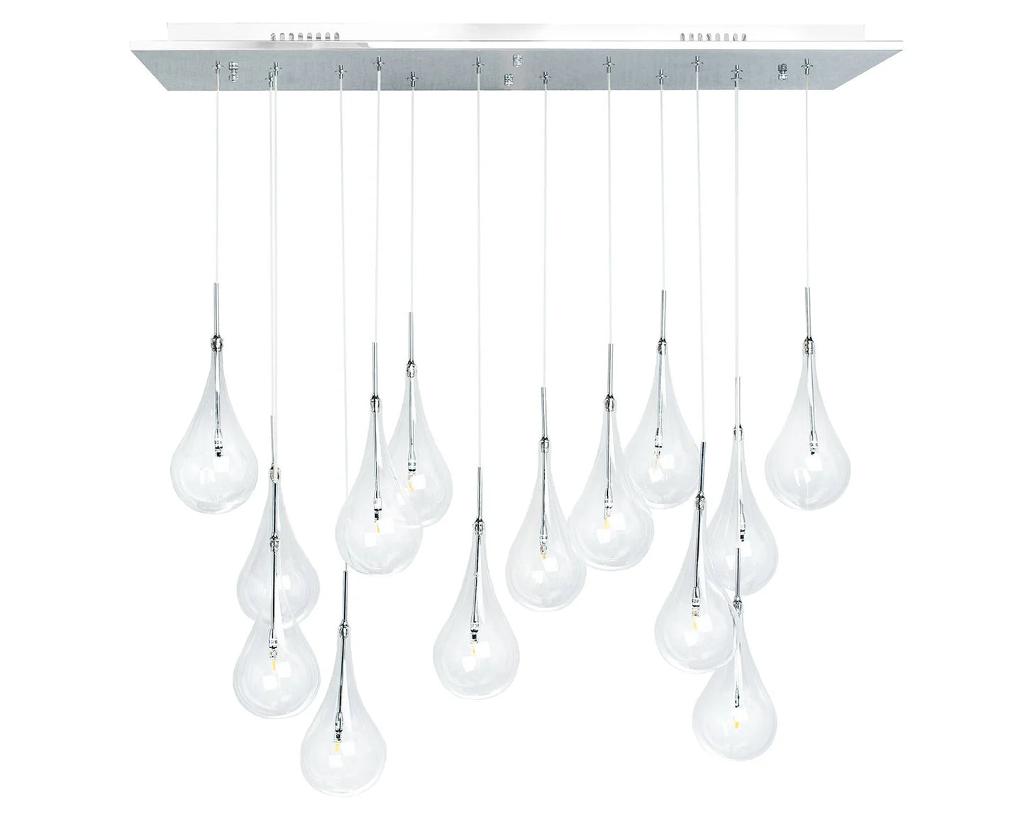14-Light Glass Drop Chandelier with Chrome Canopy
