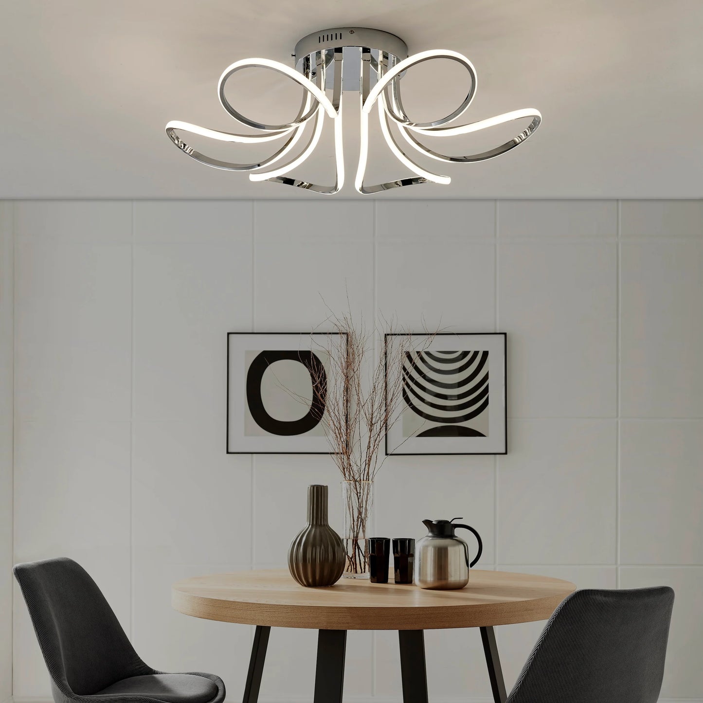 Chrome 6 Petal Flower DimmableI LED Flush Mount Lamp