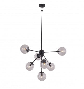 Black Metal Frame Ceiling Fixture with Clear Glass Globe Shapes