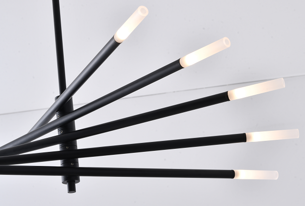 Gold/Black Stick Arm Chandelier With Frosted Glass Shades