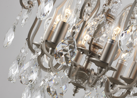 Clear Hanging Crystals with Pewter Frame Chandelier