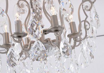 Pewter Frame Chandelier with Clear Hanging Crystals and Glass Accents